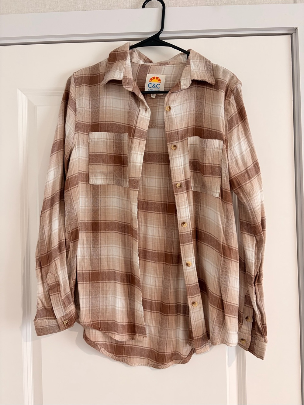 C&C California Womens Brown Plaid Button-Up Shirt